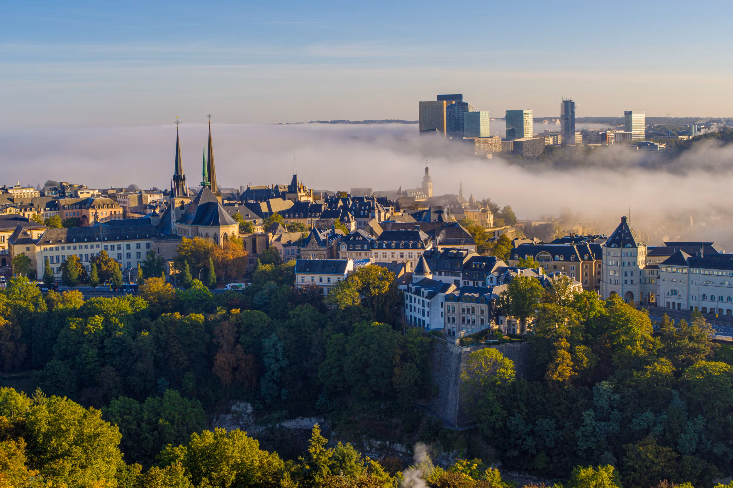 Luxembourg City skyline at dusk