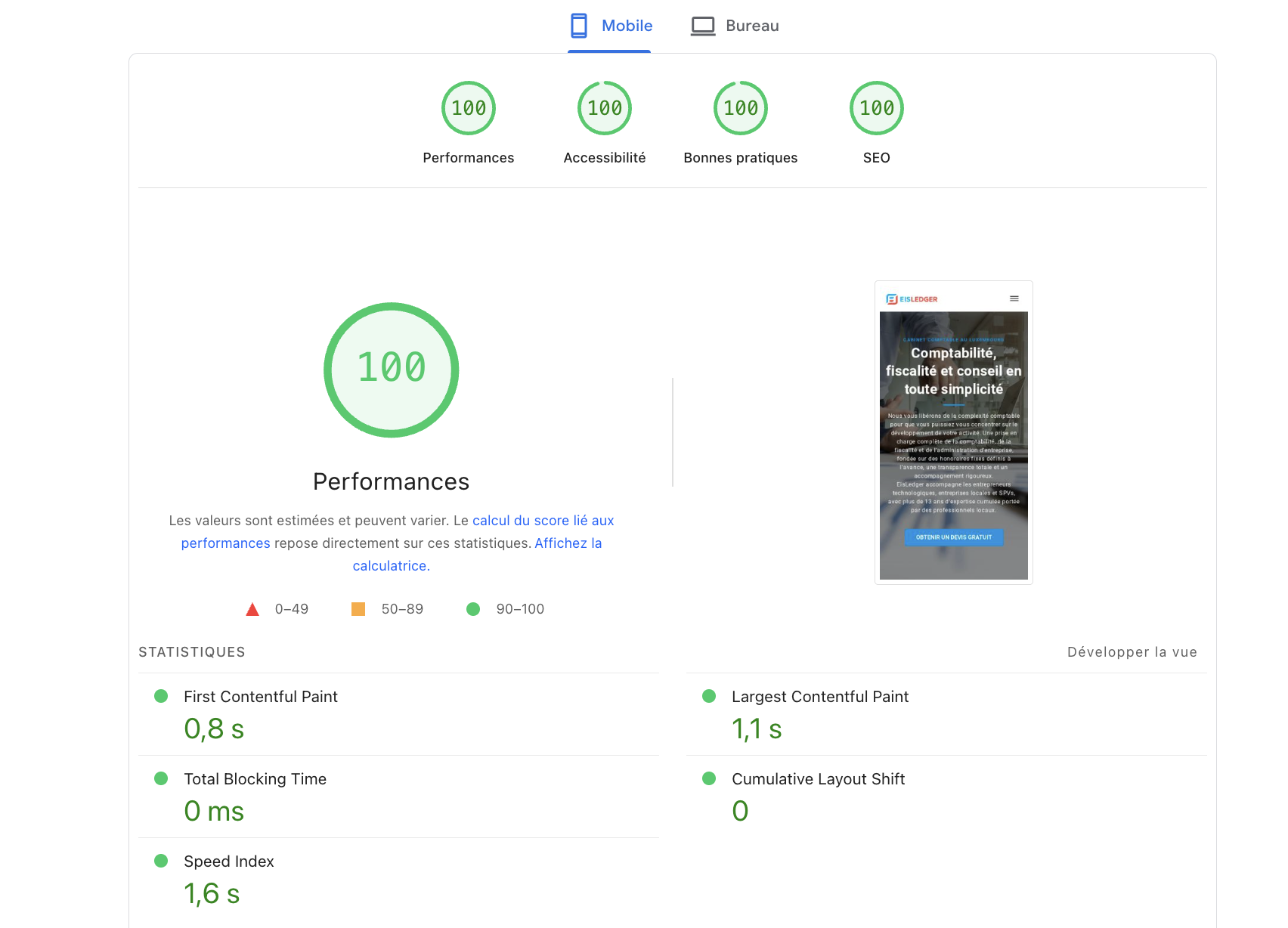Pagespeed report preview